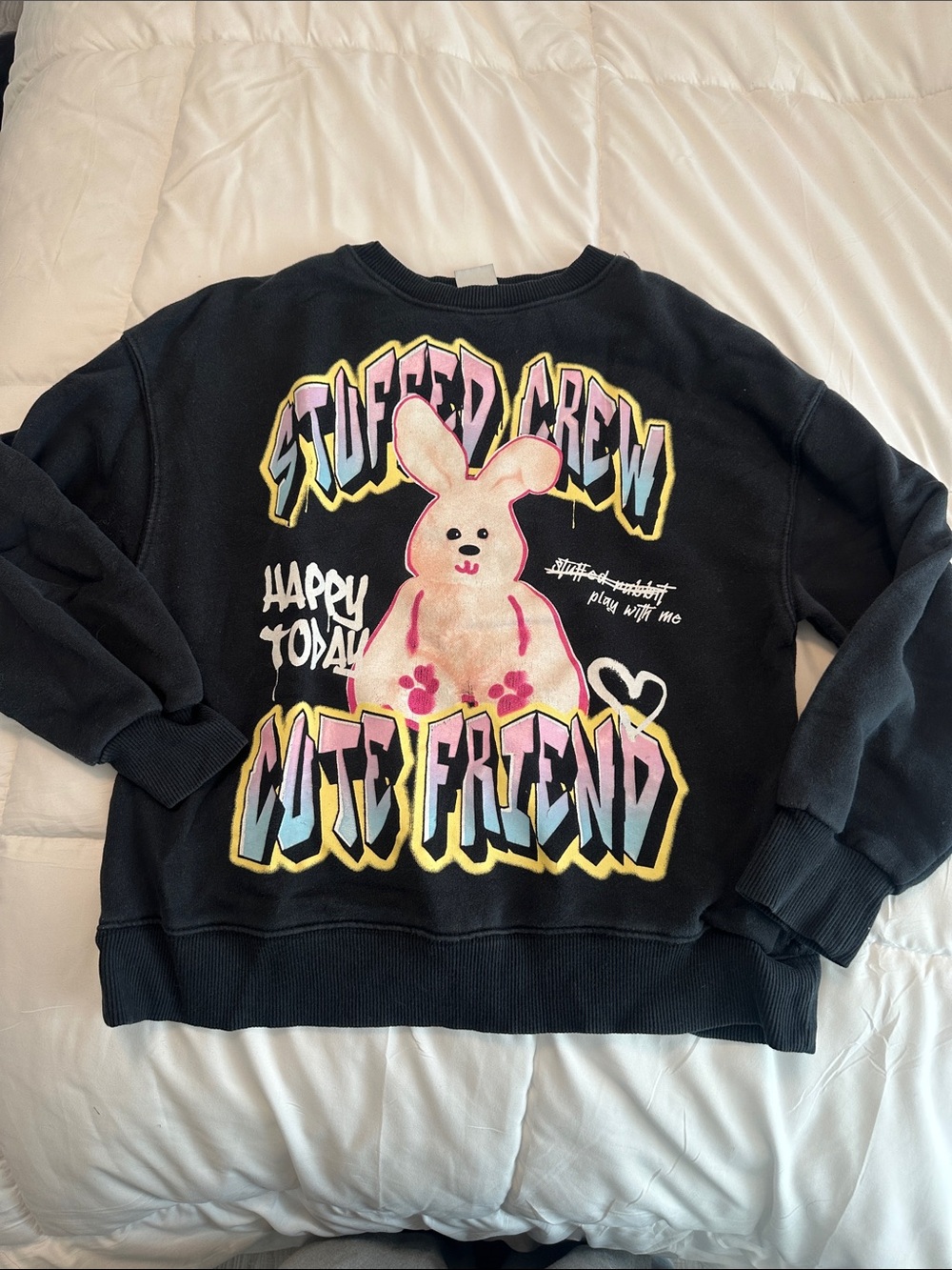 Zara Black Sweatshirt with Pastel Bunny Graphic